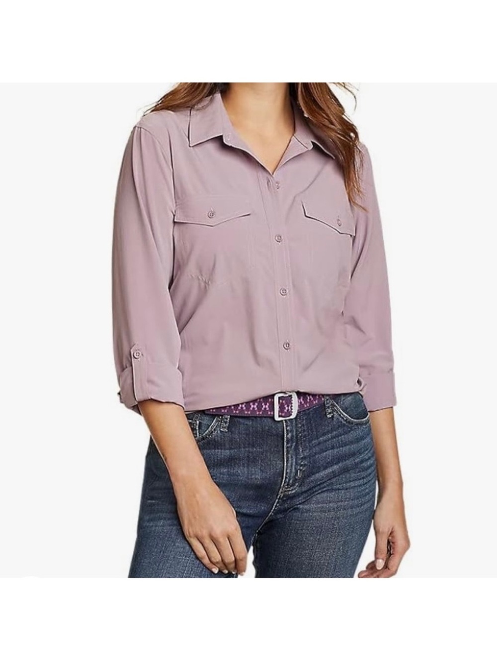 Eddie Bauer Women’s Long Sleeve Button Down Departure Shirt XXL Lavender